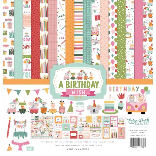 Echo Park A Birthday Wish Girl Collection Kit, 12&#x22; x 12&#x22;